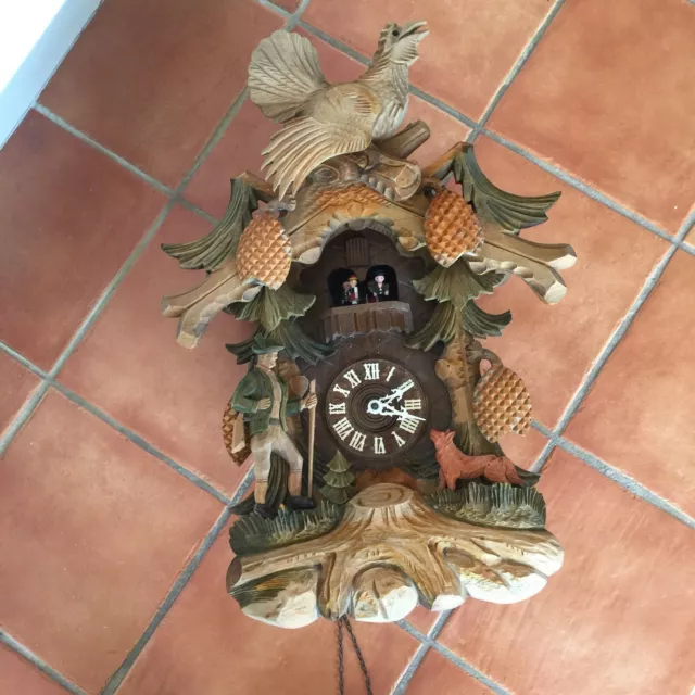 Very Large Anton Schneider  Cuckoo Clock Hunter & Fox Black Forest Rare Soehne
