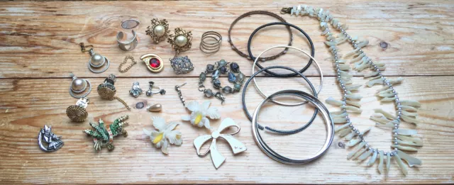 Lot De Costume Bijoux Vintage/Moderne/Broche/Boucles d'Oreilles/Bracelets Pour Artisanat