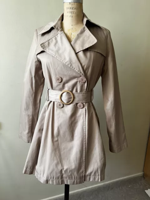 Via Spiga  Double Breasted Belted Mid-Length Trench Rain Coat Size S Khaki