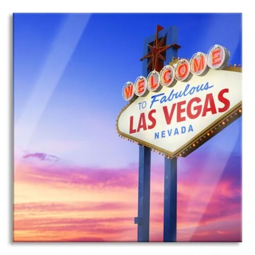Las Vegas Letrero en La Crepúsculo Imagen Cuadrados, Con Soporte Pared