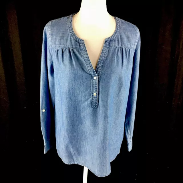 Soft Joie Womens Mayleen Blouse Top Tunic Size S Small Denim Jean Long Sleeve