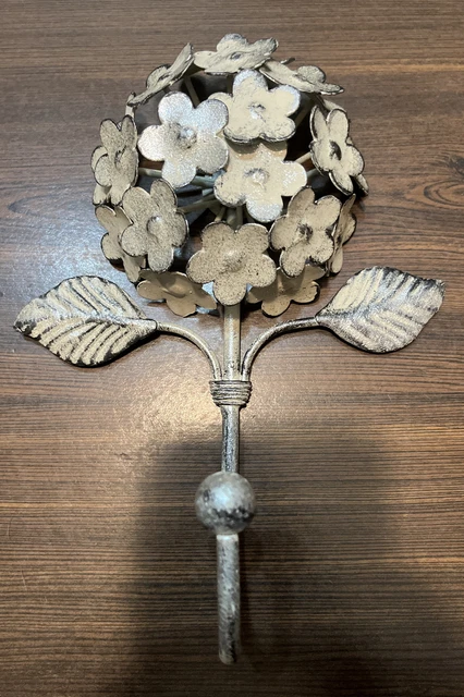 Metal White~Silver Hydrangea Wall Hanging Hook~ Coat~ Robes~ Hat ~Purse