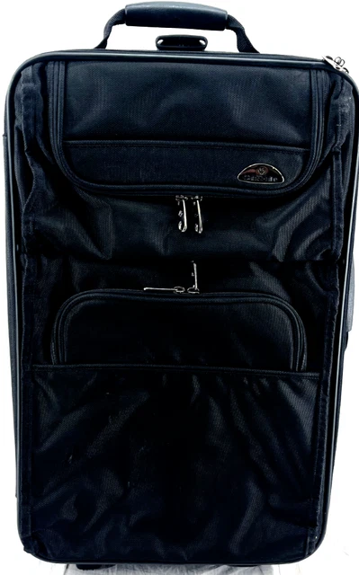 Samsonite 22" Black Nylon Pockets Rolling Handle Travel Luggage Suitcase Bag