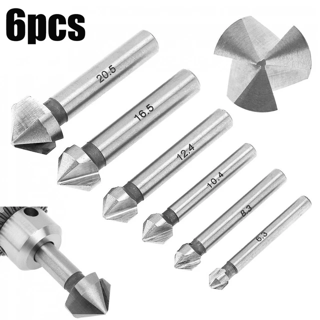 6X 90 DEGREE 3 Flute Countersink Drill Bit Chamfer Bit Set for Metal ...