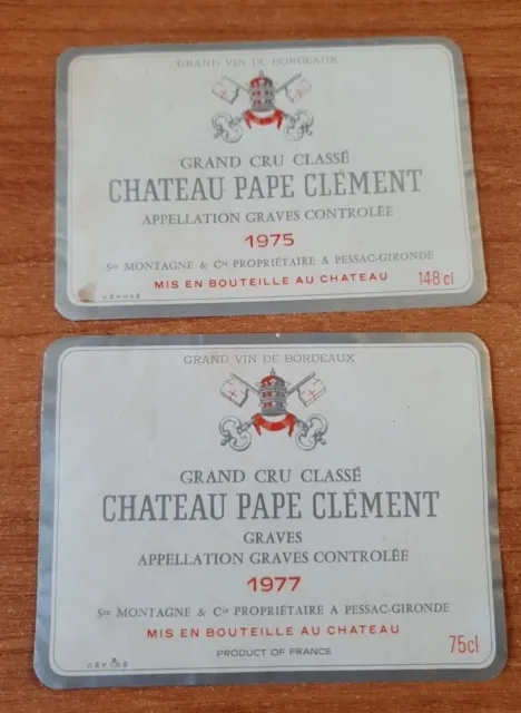 Etiquette de vin/ Wine Label PAPE CLEMENT 1975-1977 décollées