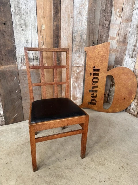 Antique Arts and Crafts Cotswold School Lattice Oak Leather Chair