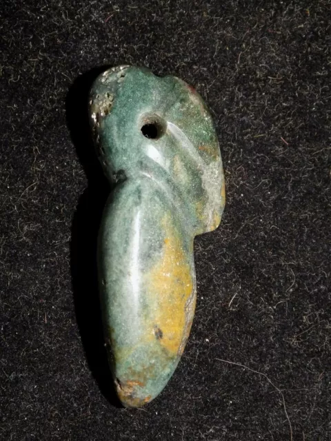 Pre-Columbian Blue Green Jade Avian Pendant, Costa Rica, Authentic