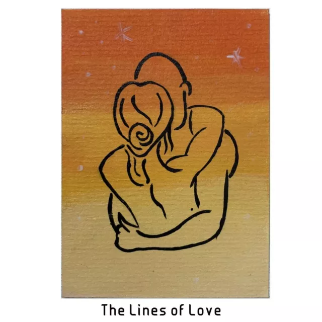 ACEO ORIGINAL PAINTING Mini Collectible Art Card Couple The Lines Of Love Ooak