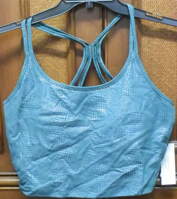 Calvin Klein Printed Strappy-Back Tank Top Chameleon Juniper Teal XS NEW