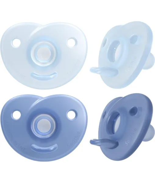 NEW Philips Avent 2-Pack Soothie Heart Pacifiers 0-3 Months - Blue/light blue