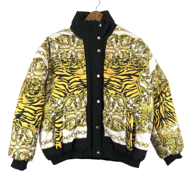 Topshop Women's Size 10 Yellow White Black Tiger Print Chain Link Puffer Jacket