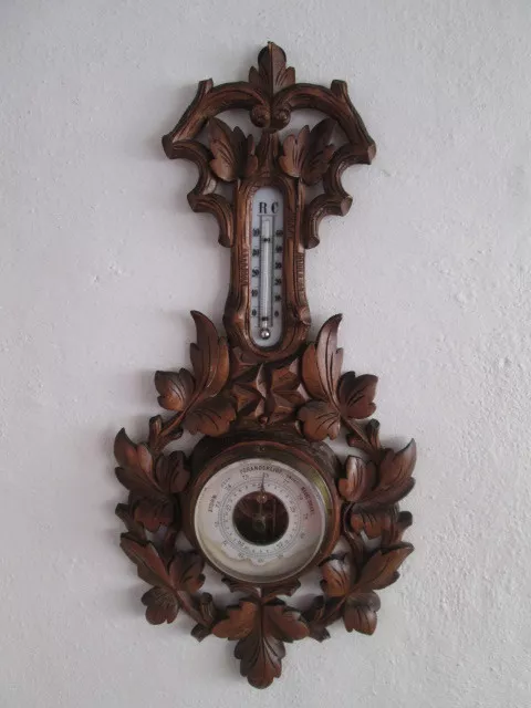 Tolles altes Holzbarometer Barometer und Thermometer Jugendstil um 1900 623 3