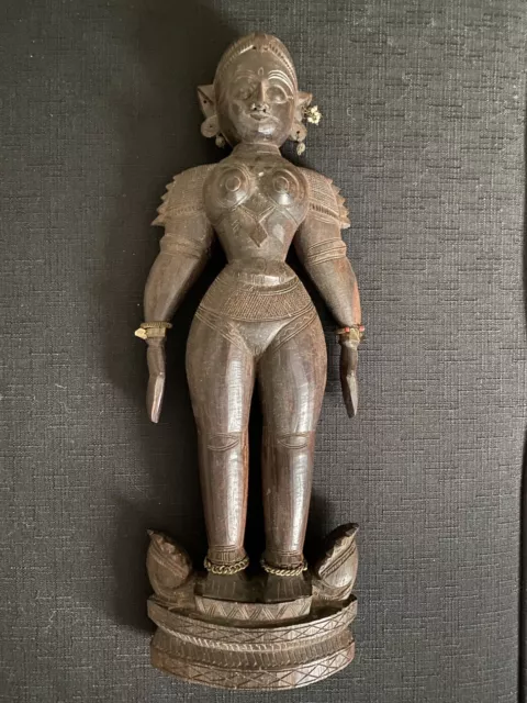 Hand Carved Marapachi Doll From Tamil Nadu Mid-20th Century w/Jewelery