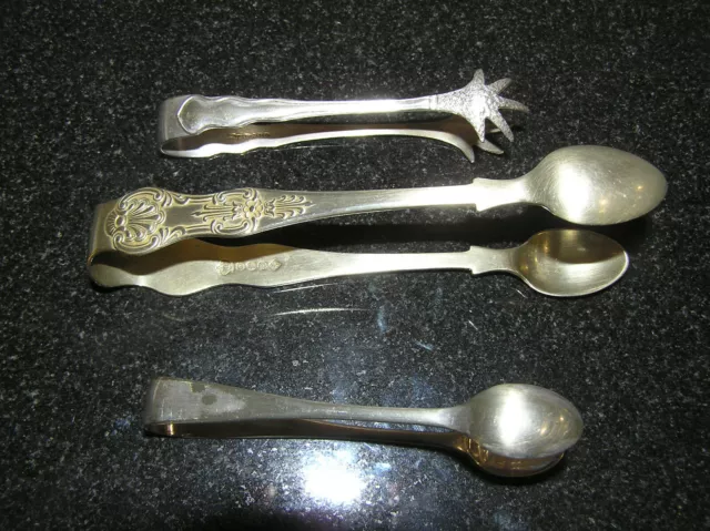 Lot Of 3 Vintage Sugar Nips Tongs Silver Plated Wiliam Page Epns Claw Fisher