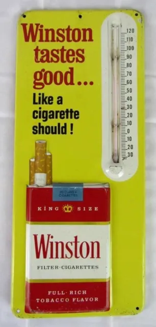 Vintage 1960's Winston Cigarettes Tobacco Embossed Metal Thermometer Sign