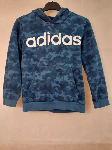 Boys Aged 9-10 Years Adidas Blue White Logo Camouflage Hoodie Jacket