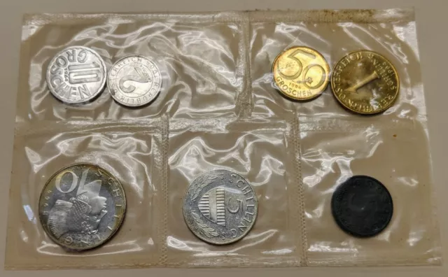 1964 Austria Proof Set 7 Coins Tasteful Toning on 10 Schilling Silver