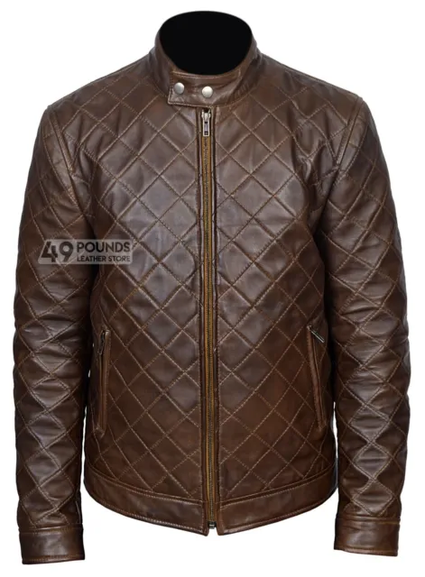 Leather Full Quilted Men Jacket Brown | Biker Fashion Jacket 100% Leather (4251)