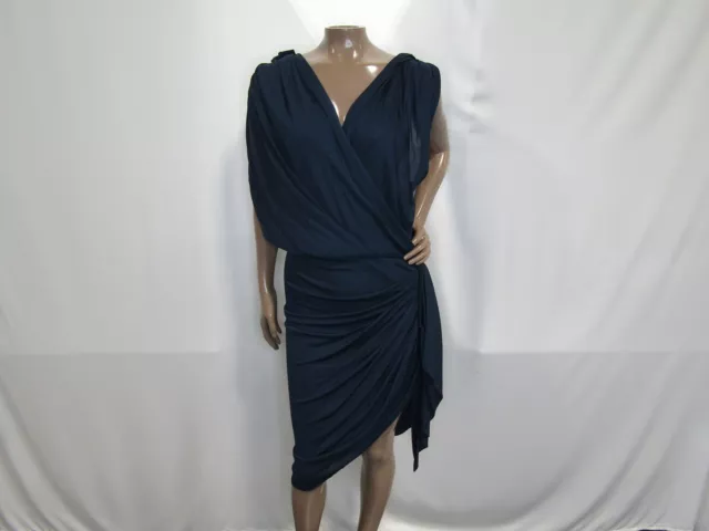 Lanvin Women's US 8/EU 40 Twist Shoulder Viscose Dress Blue Pre-Owned