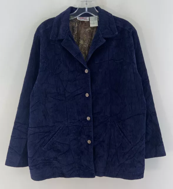 VTG Bill Blass Jeans Blue Corduroy Button Front Winter Jacket Womens Petite L