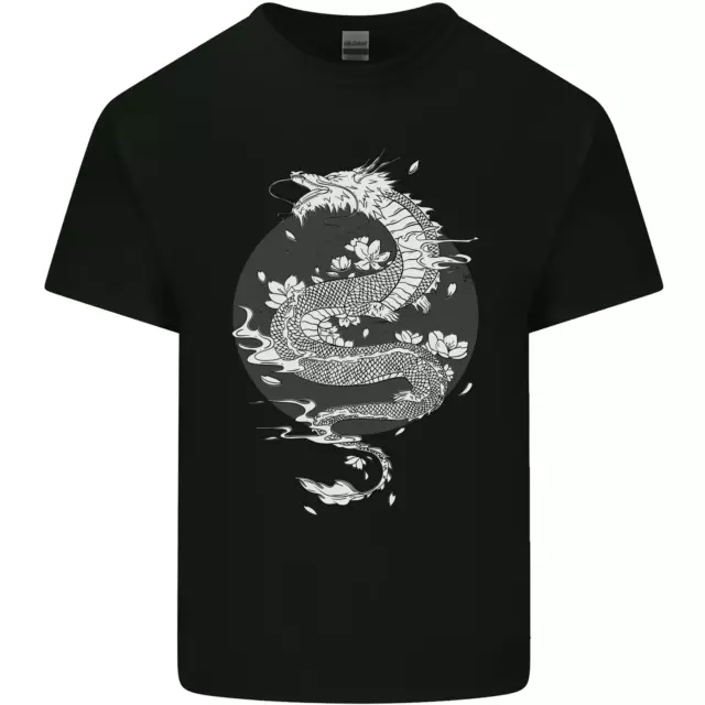 Japanese Fantasy Dragon Sun Background Mens Cotton T-Shirt Tee Top
