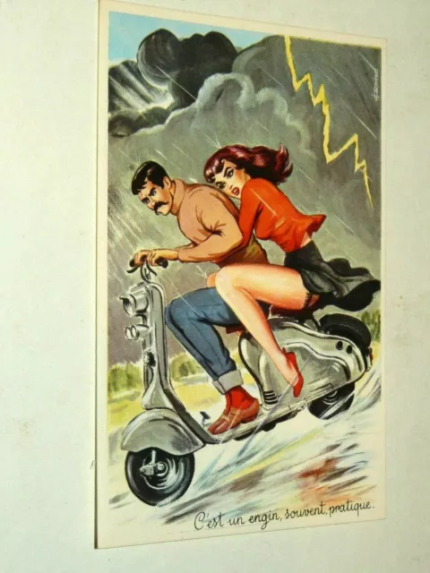 Carte Postale Ancienne SCOOTER PIN UP Ed PHOTOCHROM Bas Stocking Orage