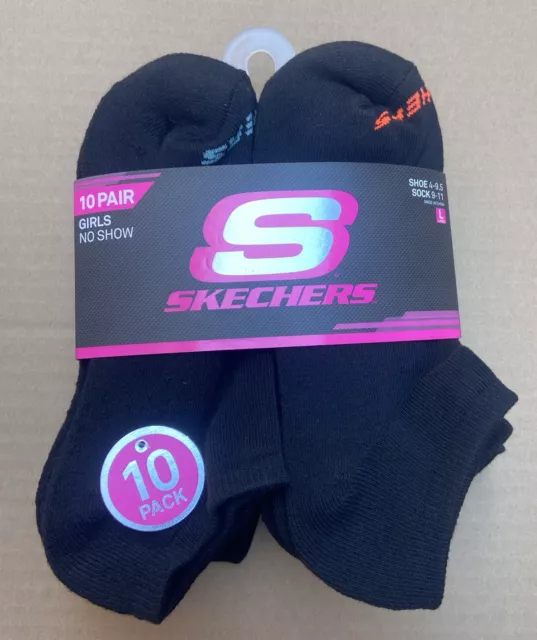 Skechers  Girls' Little 10 Pack No Show Socks, Black/Multi, 9-11