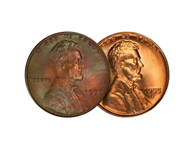 1950 P & 1955 S Lincoln Wheat Cent Choice BU 1c Brilliant Uncirculated - 2 Set