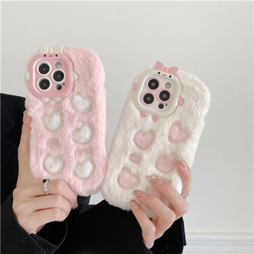 For iPhone 15 Pro Max 14 13 12 11 Luxury Love Heart Butterfly Clouds Plush Case