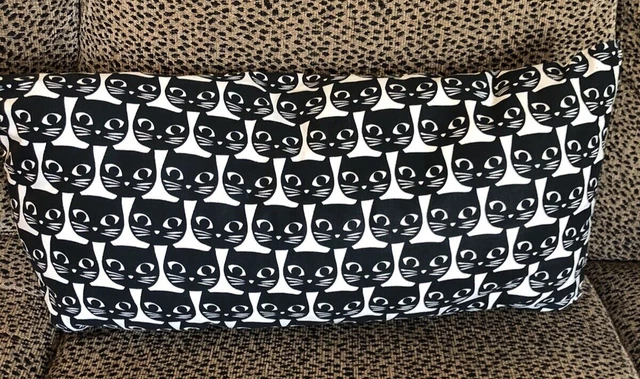 IKEA Mattram Black Cat Face White Lumbar Rectangle Throw Pillow 11" x 22"
