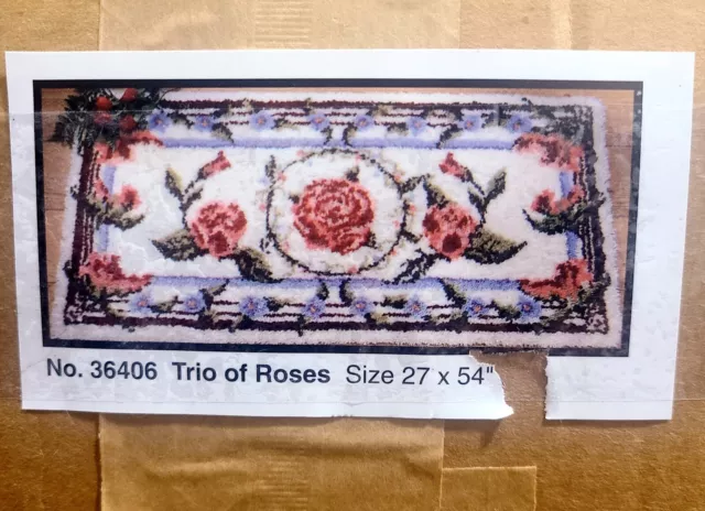 Mary Maxim Latch Hook Rug Kit Vintage Trio of Roses #36406 Complete 27 x 54 NEW