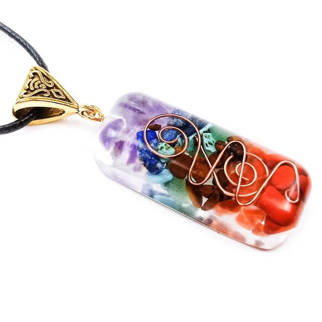 Natural Orgonite 7 Chakra Healing Quartz Crystal Chip Gemstone Pendant Necklace
