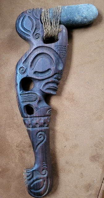 ANCIEN CASSE-TETE TIKI Marquises Polynesie 37 H X 17 Cm L Annee 50 / 60 ...