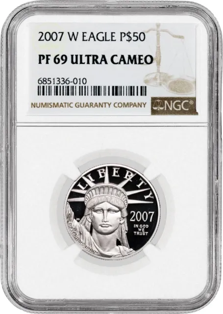 2007 W $50 Proof American Platinum Eagle 1/2 oz .9995 NGC PF69 Ultra Cameo