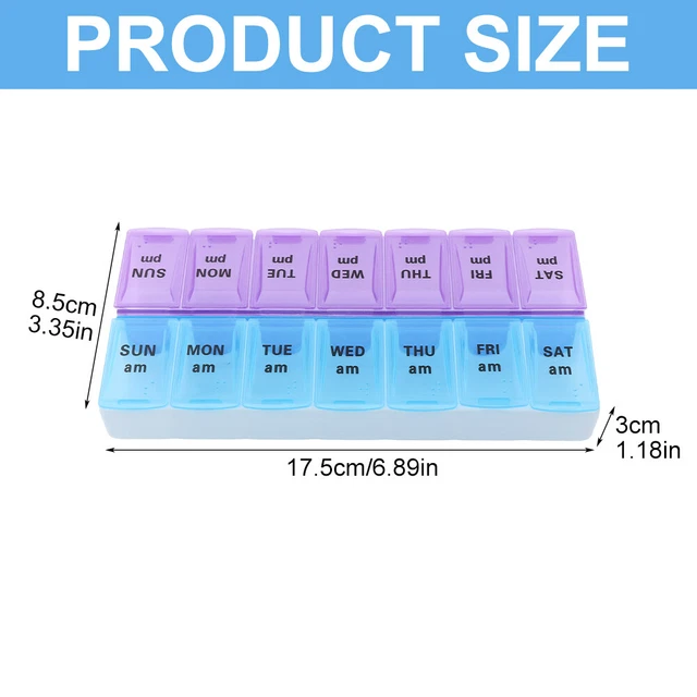 Holder Pill Box Storage AM PM Case Portable 7 Day Medication 14 Compartments