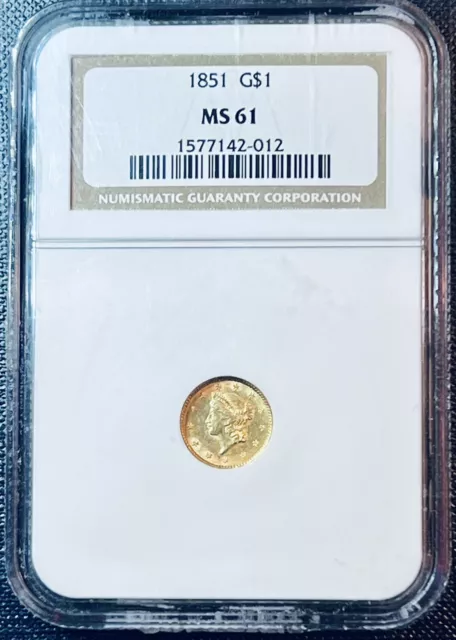 1851 Gold Type 1 Liberty Head $1 Coin NGC MS61