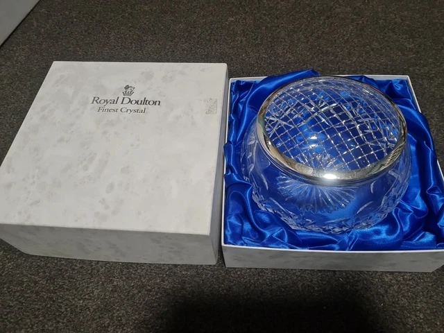 Vintage Royal Doulton Crystal Rose Bowl with Metal Flower Grate 7 Inch