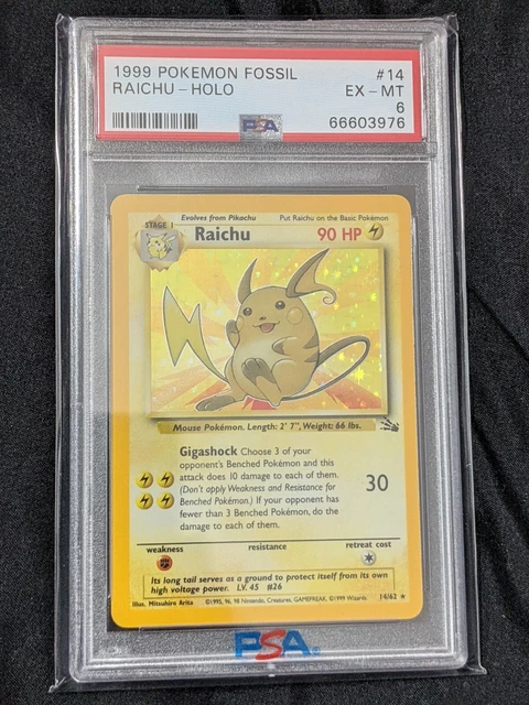 1999 Pokemon TCG Fossil Raichu Holo Rare #14 PSA EX-MT 6 Pikachu Evolution