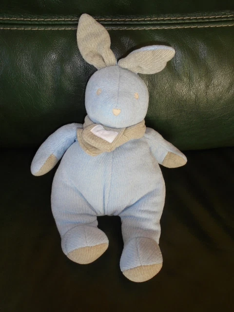 Doudou Tartine et Chocolat Peluche Lapin Bleu Et Gris Facon Tricot 40 CM
