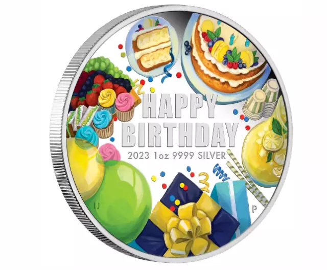 2023 Happy Birthday 1oz Silver Coloured Proof Perth Mint Coin in Gift Card