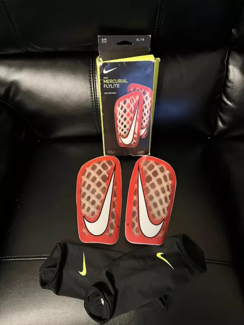 NIKE MERCURIAL FLYLITE Football Shin Guards Sz L Red White SP2121