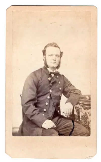 EAST BOSTON Civil War Military Union Man Uniform Cap Cleft Chin Mutton Chops