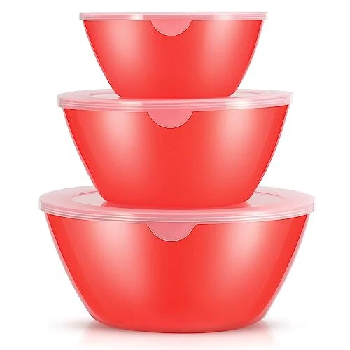 Tazones de mezcla con tapas Setê1⁄4ŒPlásticos tazones de mezcla para cocina rojo