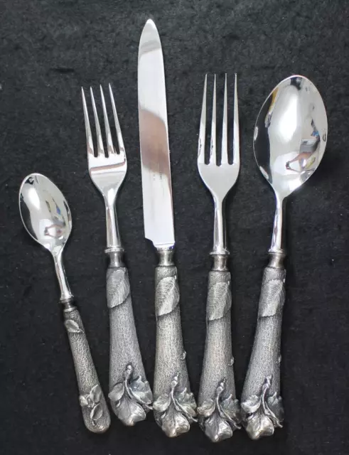 Alain Saint-Joanis Sous Bois 5 Piece Placesetting Silverplate Metal Leaves Motif