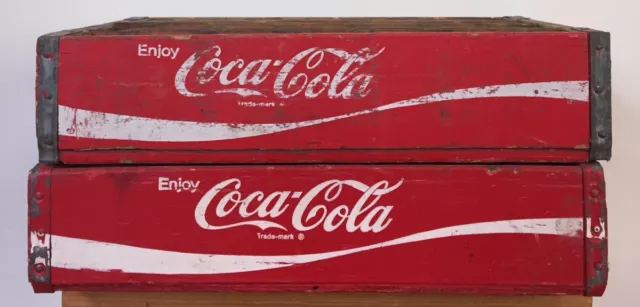 Pair Vintage Wooden Coke Crates Coca Cola Soda Wood Divided Boxes Mid Century