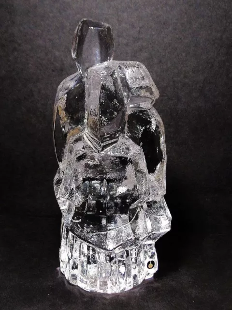 Mid-Century Pukeberg Ice Crystal Glass Cubist Figurine: Embracing Trio
