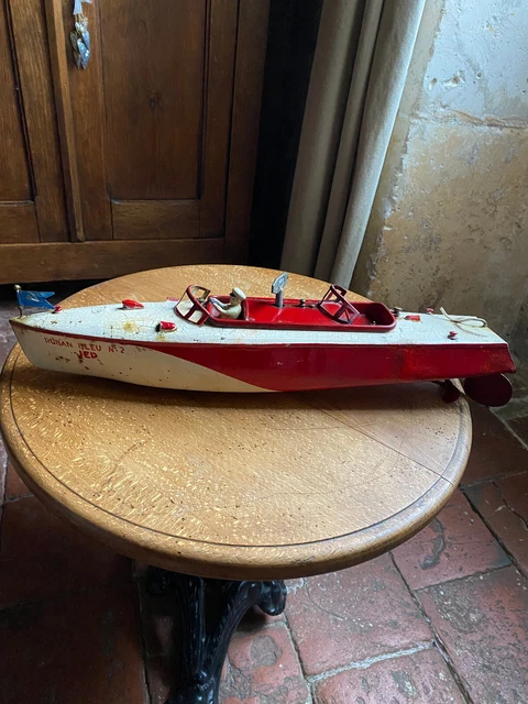 JEP RUBAN BLEU N° 2  Jouet ancien Bateau Canot de bassin Jouet mécanique 50 cm  