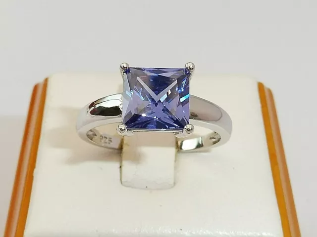 Dames argent sterling 925 tanzanite taille princesse 1,5 carat bague solitaire 2