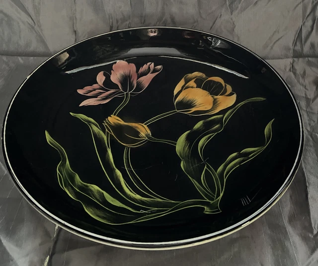 Grand Plat Vintage en Faïence / Décor de Tulipe / Signé Kerina Monaco 2