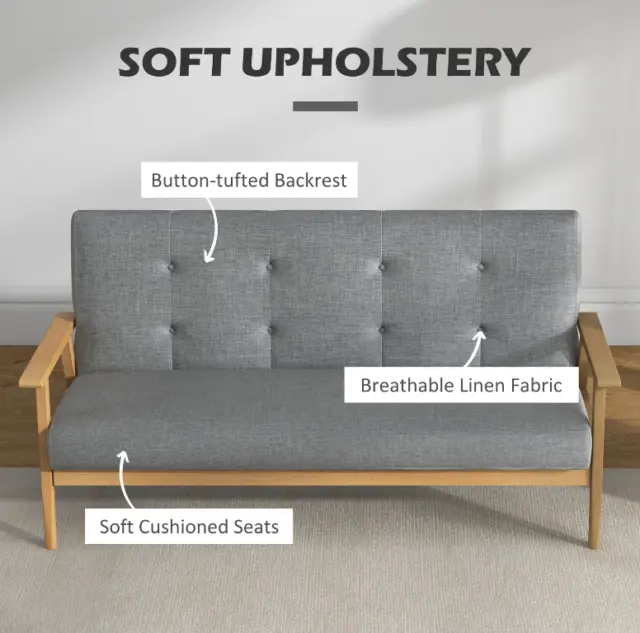 Vintage Style Sofa Mid Century Danish Couch Room 3 Seater Loveseat Retro Settee 2